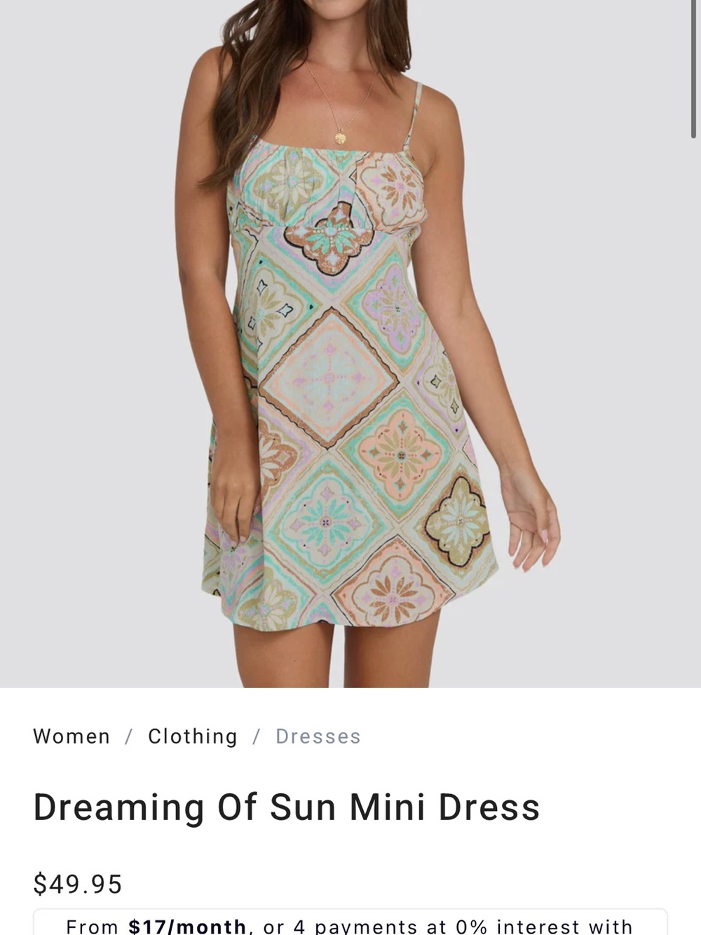 Billabong Deaming of Sun-  Mint Green Multicolor Mosaic Mini Dress